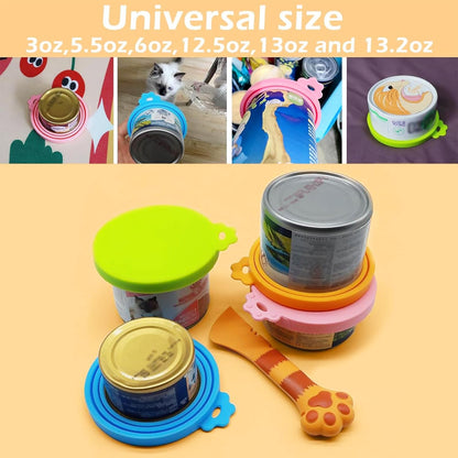 Food Can Spoon & Lids, One Multi-Functional Opener Spatula, 4 PCS BPA Free Silicone Universal Can
