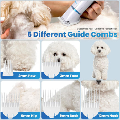 3-in-1 Dog & Cat Grooming Kit - Rechargeable Cordless Pet Hair Clippers with Nail Grinder & Paw