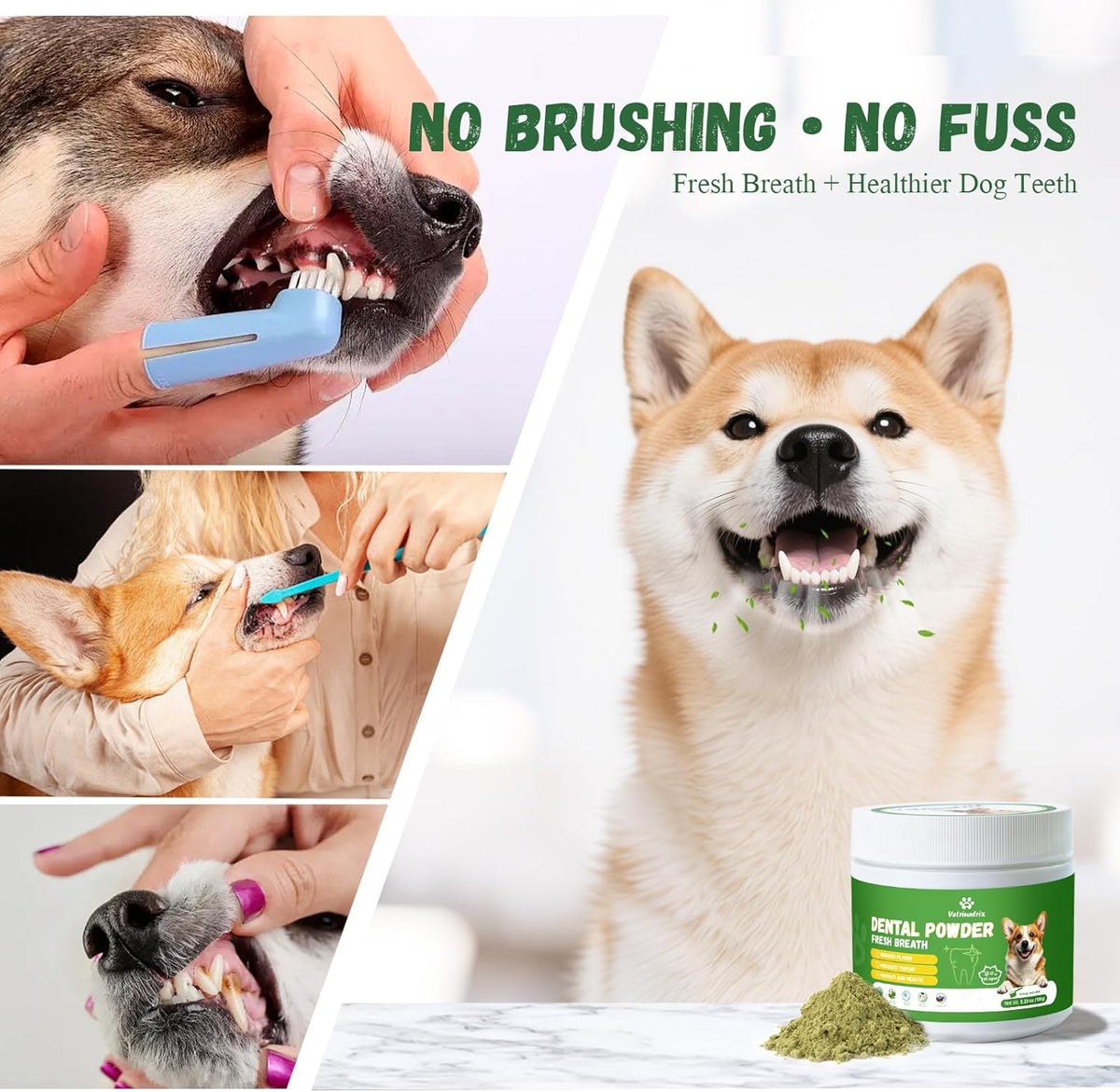 Dog Dental Care Powder - Plaque & Tartar Control with Natural Enzymes, Teeth Cleaning Powder for
