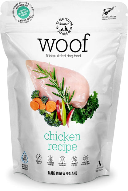 WOOF Freeze Dried Dog Food - Chicken Recipe, High Protein Dog Treats & Snacks, Dog Food Toppers &