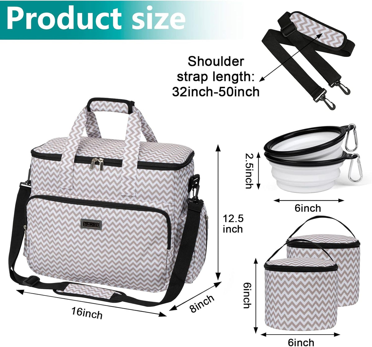 BAGLHER Dog Travel Bag, Pet Travel Bag (All Pet Travel Supplies), with 2 Pet Food Containers and 2