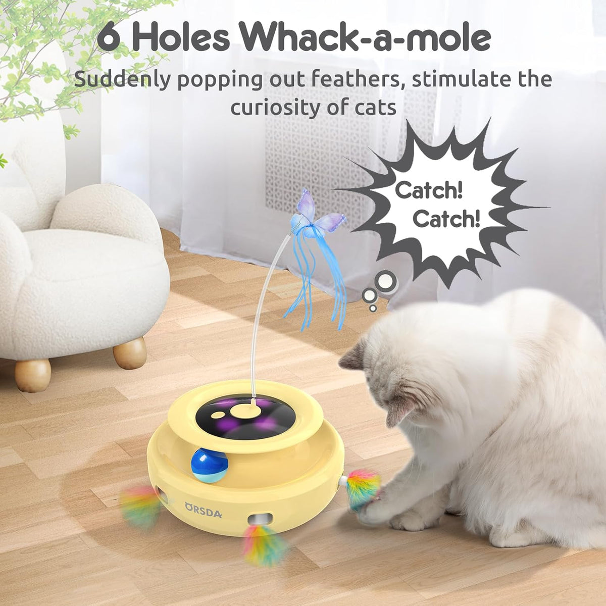 ORSDA Cat Toy, 3-in-1 Automatic Interactive Electronic Moving Ambush Feather, Fluttering Butterfly
