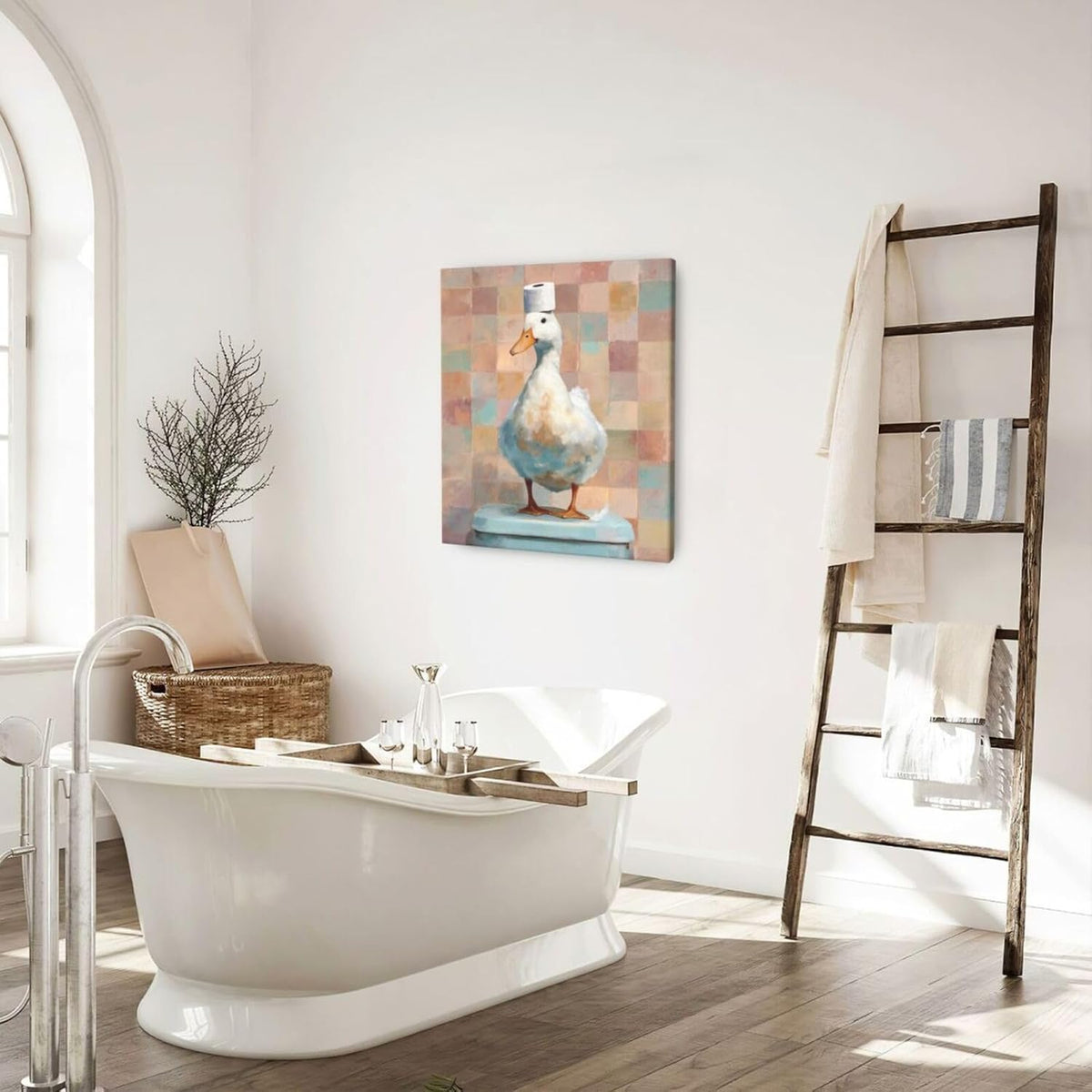 Funny Duck Bathroom Wall Art Cute Duck on Toilet Canvas Wall Decor Funny Quirky Farm Animal