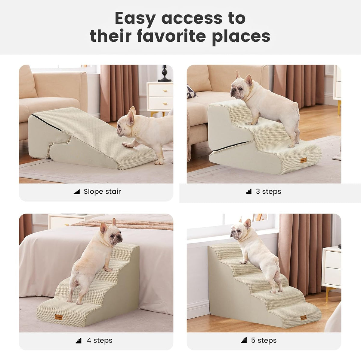 Gardner Pet Dog Stairs for Small Dogs 16.5" H, 2 in 1 Transformable 3-Step Pet Stairs and Dog Ramp