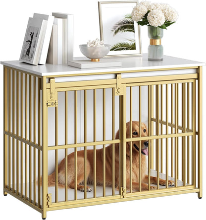 HOOBRO Dog Crate Furniture, 36.6" Heavy Duty Dog Kennel with Sliding Barn Door, Wooden Dog Cage