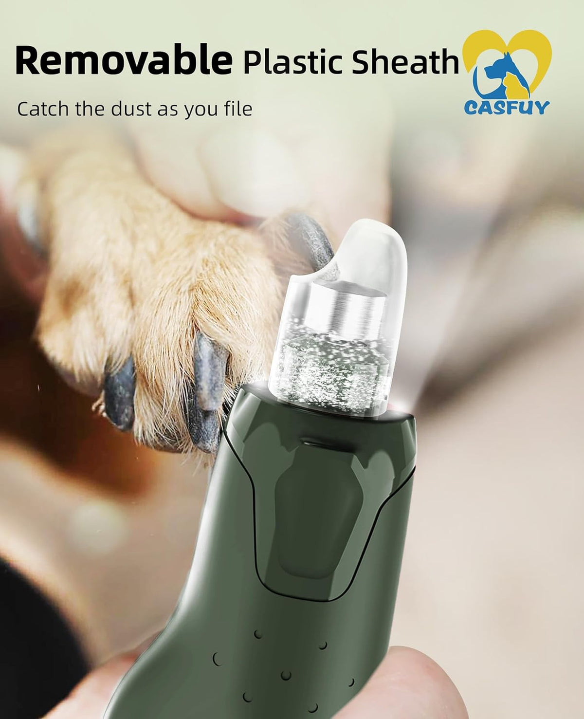 Casfuy Dog Nail Grinder Quiet - (45db) 6-Speed Pet Nail Grinder with 2 LED Lights for Large Medium