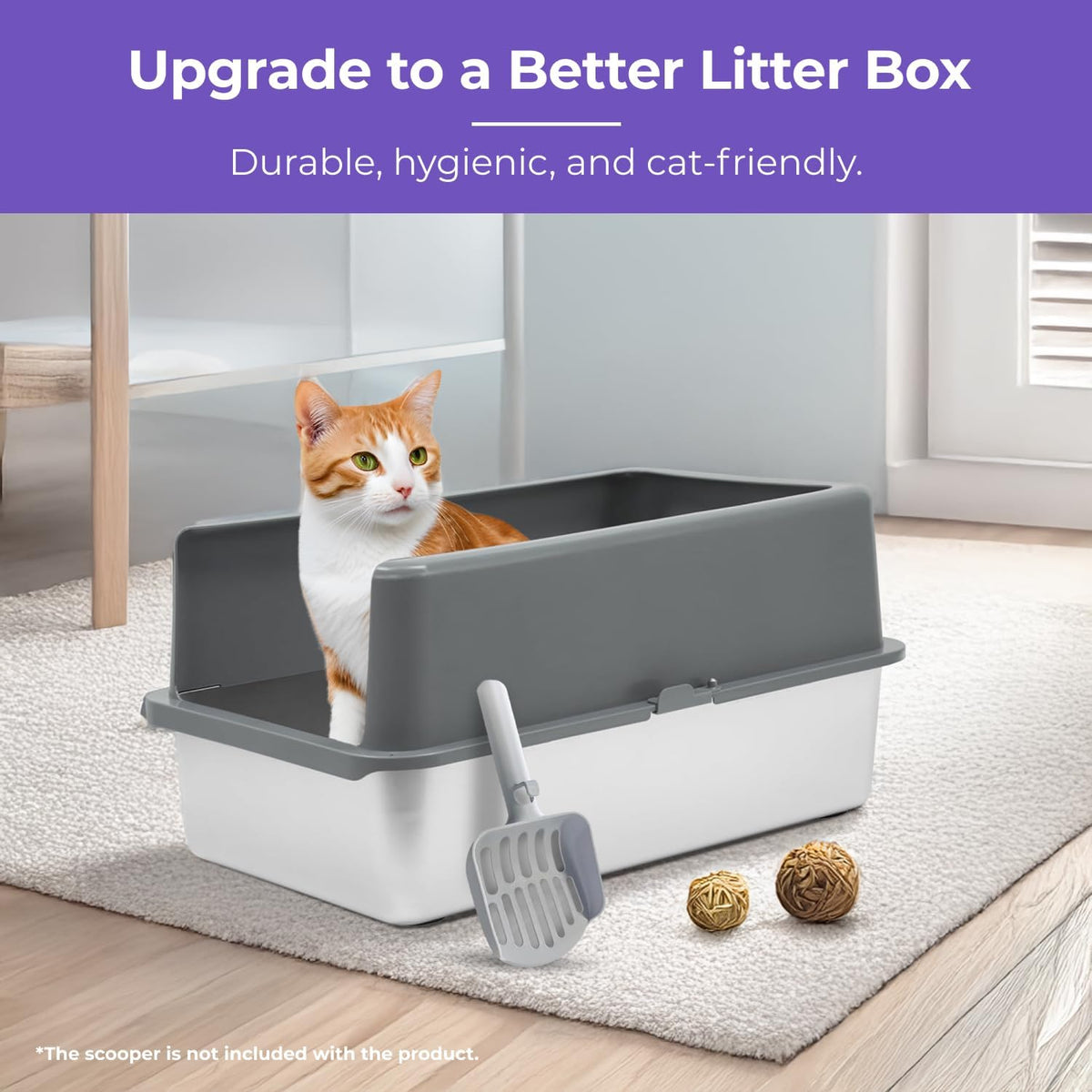 iPrimio XL Stainless Steel Litter Box with Enclosure - High-Sided Metal Litter Box for Large Cats