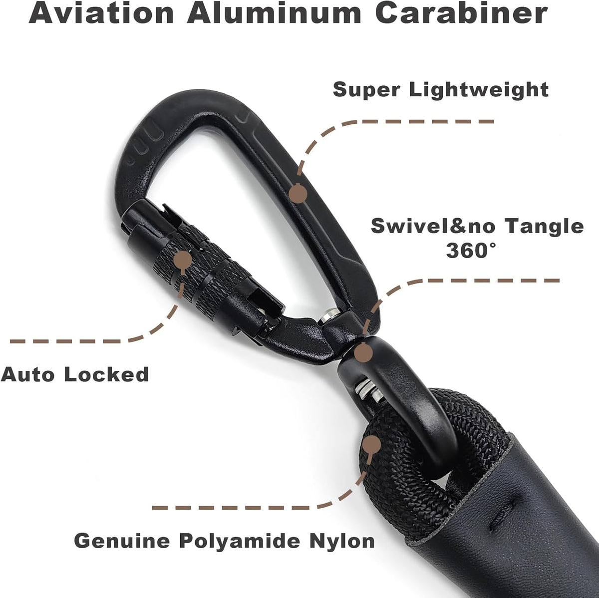 Rope Dog Leash with Two Handles, 6 Foot Heavy Duty Dog Leash with Aviation Aluminum Auto Locking