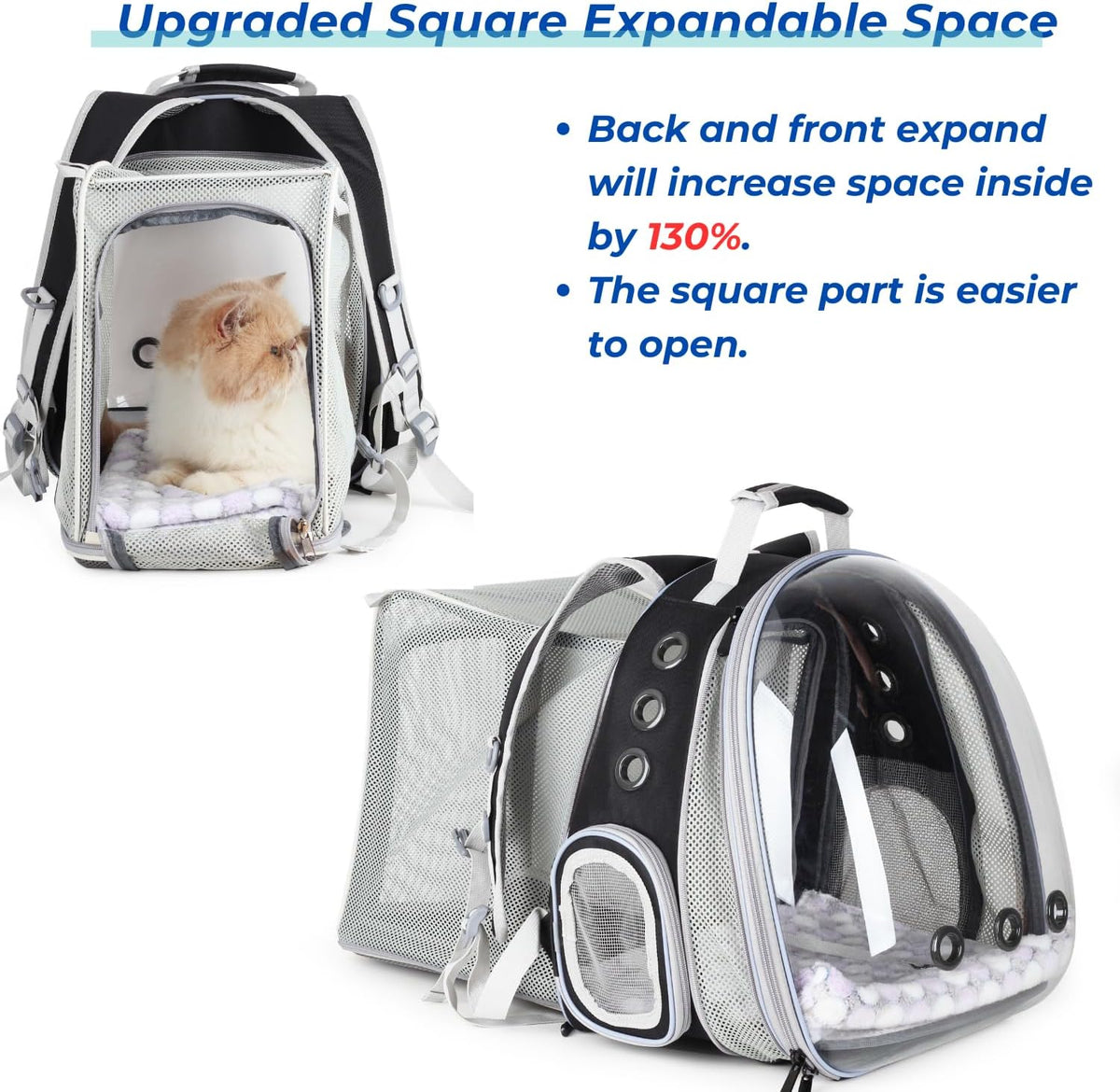 Lollimeow Cat Carrier Backpack, Bubble Dual Expandable Backpack Carrier, Pets and Small