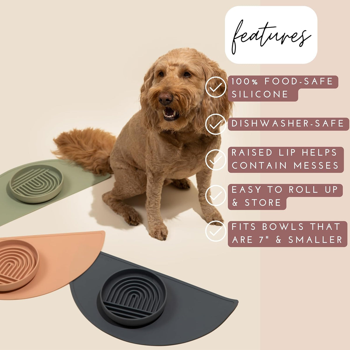 Waterproof Silicone Pet Food Mat - Non-Slip, Spill-Proof Feeding Mats for Floors, Raised Edge
