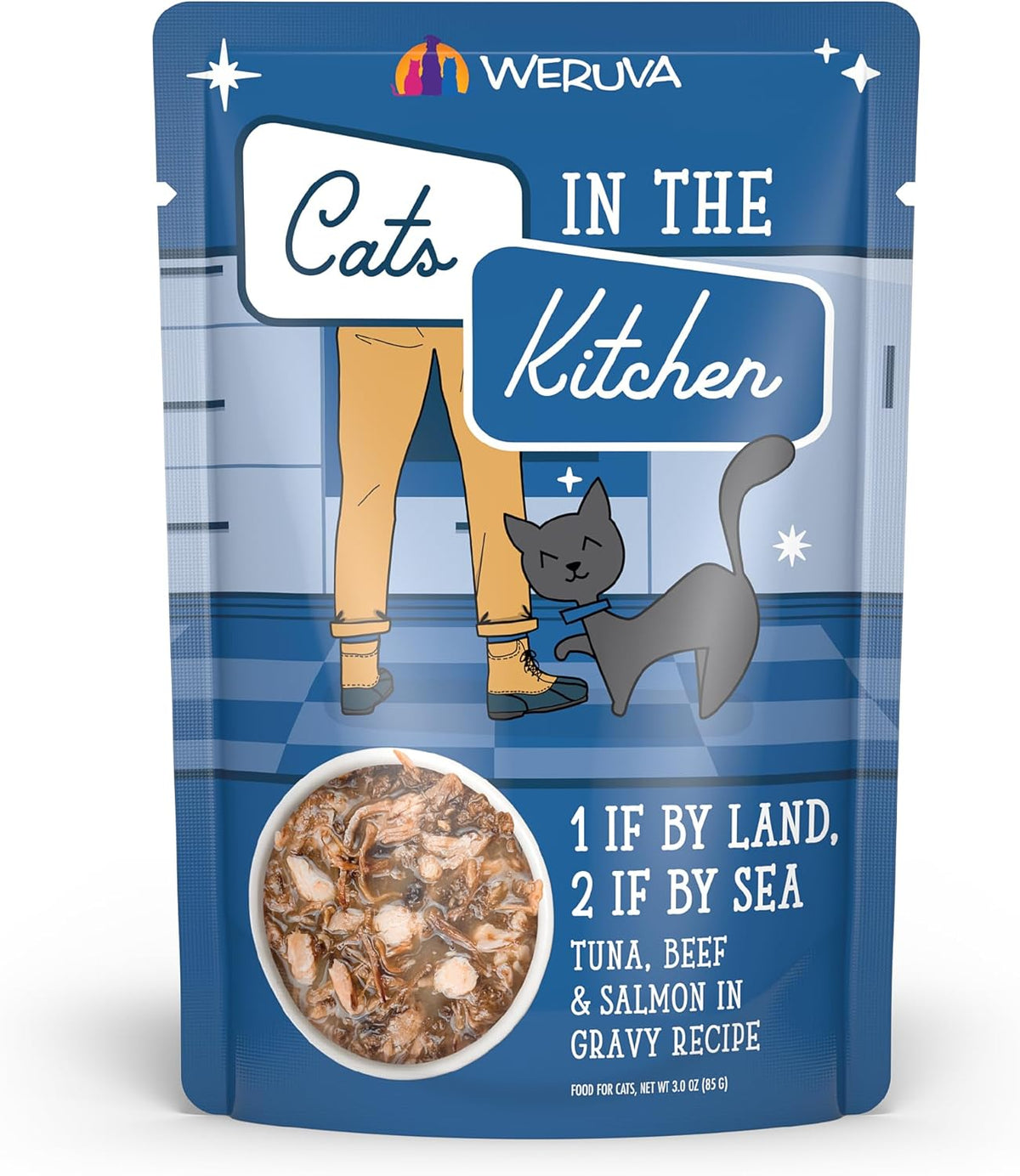 Weruva Cats in The Kitchen, 1 if by Land, 2 if by Sea with Tuna, Beef & Salmon in Gravy Cat Food