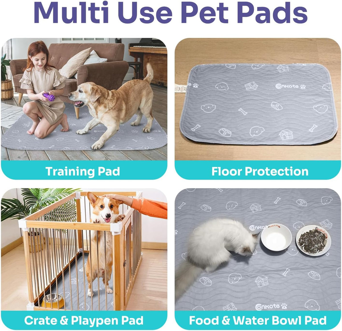 Washable Pee Pads for Dogs 2 Pack , 36"x41" Super Absorbent Reusable Puppy Pad Non-Slip Dog Playpen