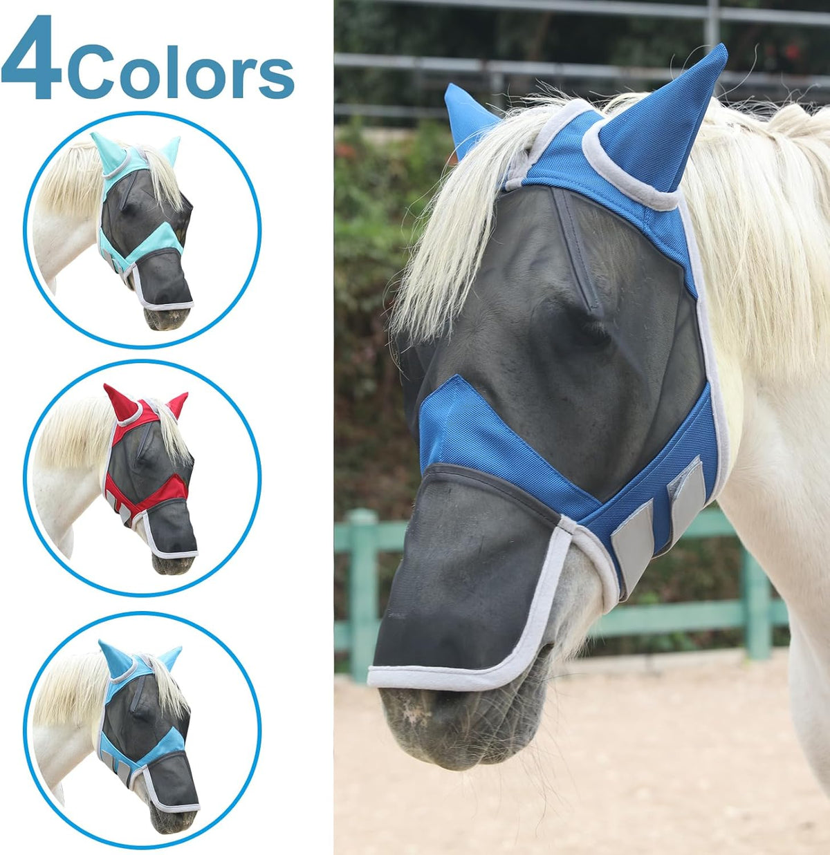 Horse Fly Mask with Ears & Long Nose Cover | Forelock Opening for Tangle-Free Mane Care | UV