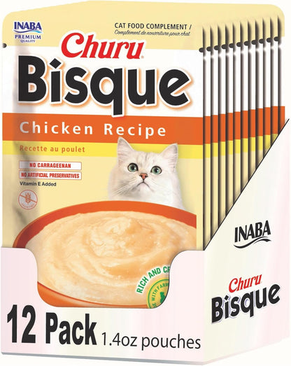 INABA Churu Bisque for Cats, Creamy Lickable Purée Side Dish with Vitamin E, 1.4 Ounces per Pouch