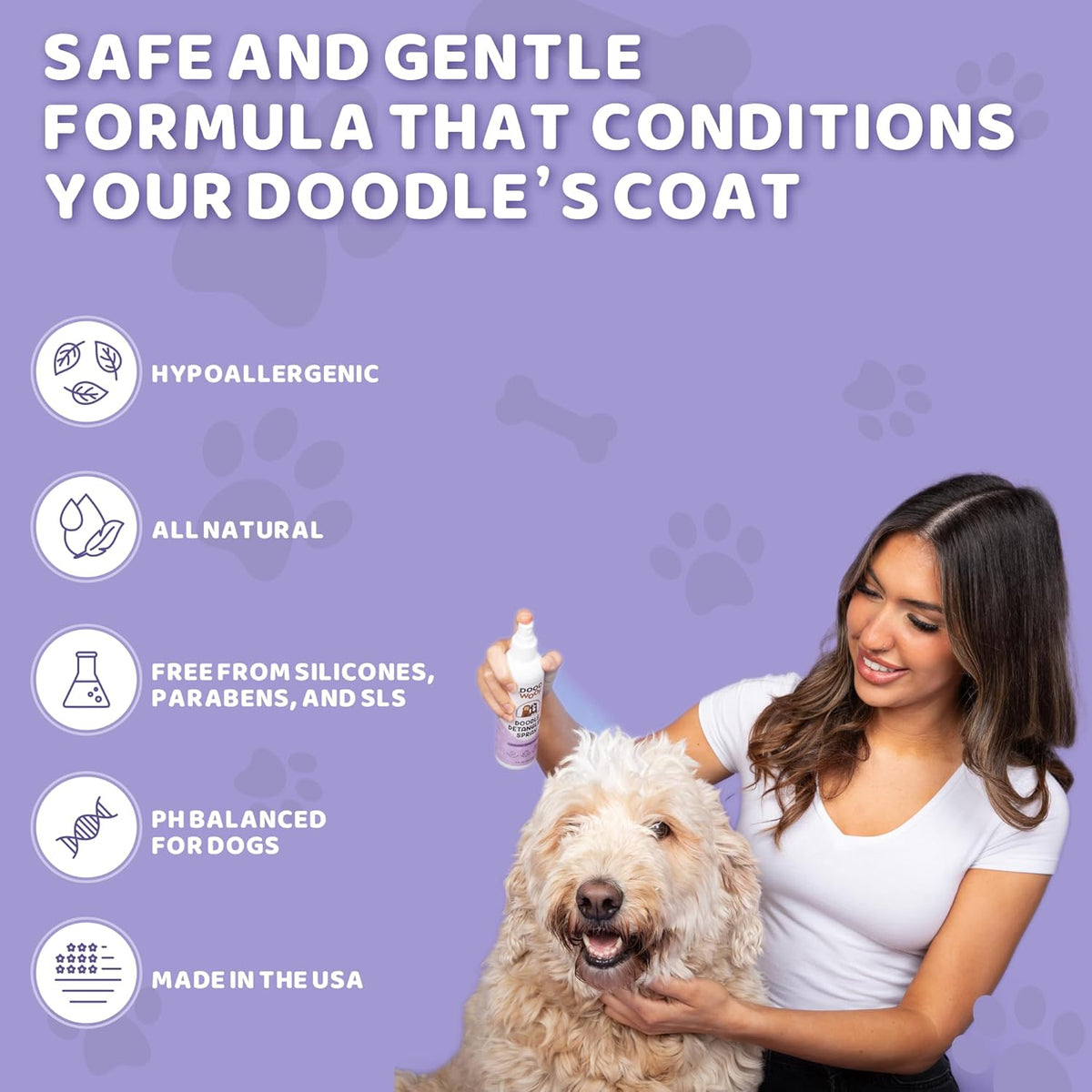 Dog Detangler Spray Dematting for Doodle - Natural Dog Leave in Conditioner Spray for Grooming and