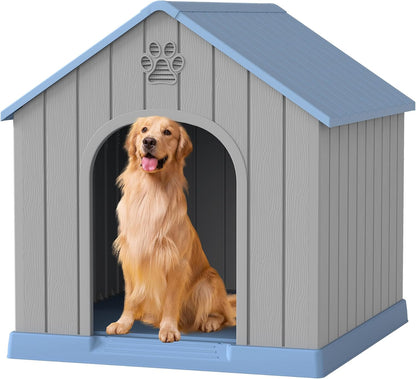 Large Outdoor Plastic Dog House - Indoor Outdoor Use for Medium & Large Dogs, Durable Waterproof