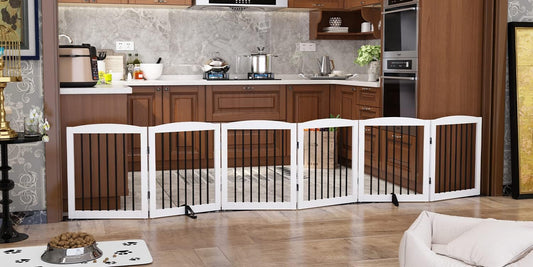 Freestanding Pet Gate for Dogs, Foldable Wooden Dog Gate for House, Extra Wide Indoor Pet Barrier