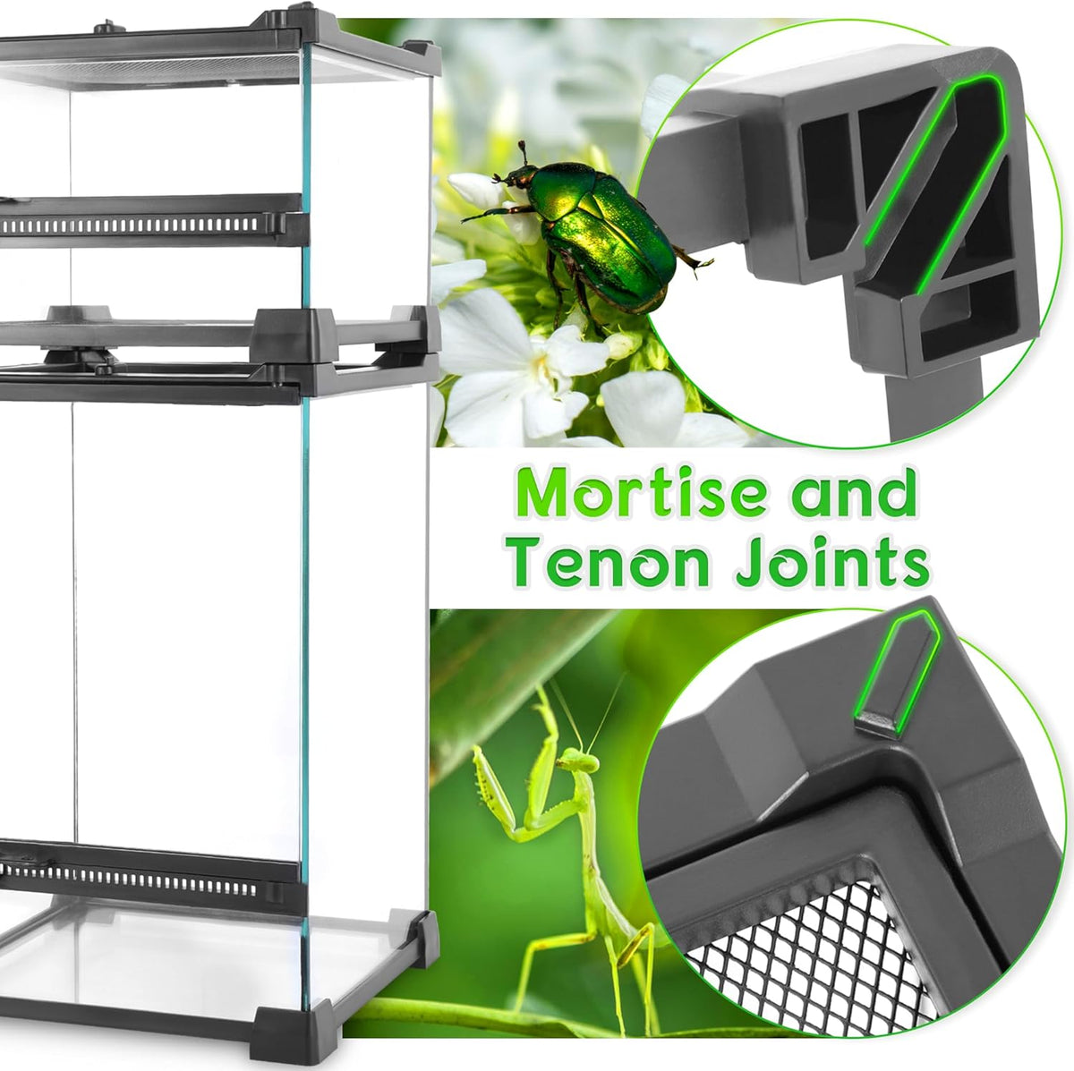 Mini Reptile Glass Terrarium 8"x8"x12" Durable Reptile Habitat Tank with Heat Resistant Aluminum