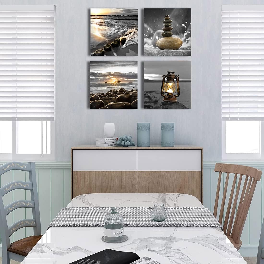 Yxbhhym-Canvas Zen Décor Black and White Beach Wall Art Ocean Poste Seascape Picture Print Sunset