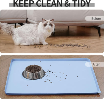 Waterproof Pet Feeding Mat with High Raised Edges, Heavier and Thicker Placemats for Cat Dog Water