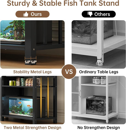 55-75 Gallon Fish Tank Stand with Power Outlet & Adjustable Shelf, Heavy Duty Aquarium Stand with