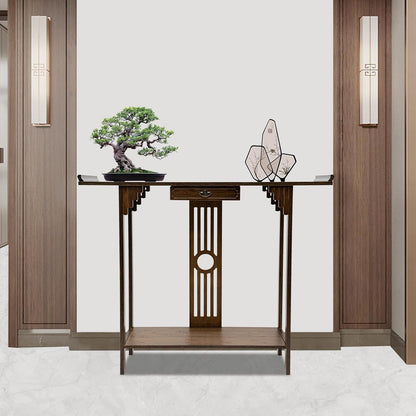 Console Table with Storage Shelves, 2 Tiers L 40.1” Narrow Sofa Table with Drawers, Bamboo Entryway