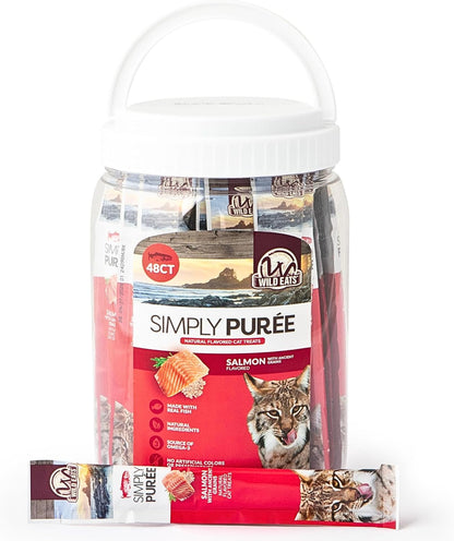 Simply Puree Salmon with Ancient Grains Tub for Cats | 48 Individual Servings | High-Protein