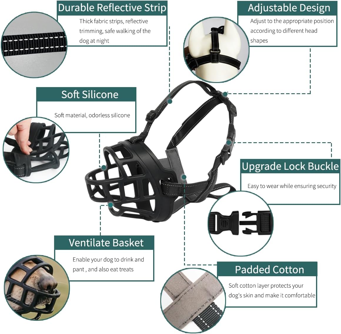 BARKLESS Dog Muzzle, Silicone Basket Muzzle for Small Medium Large Dogs, Soft Cage Mouth Cover