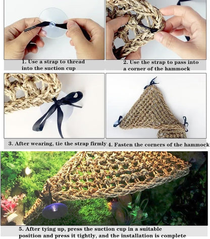 Bearded Dragon Tank Accessories Set: Reptile Habitat Decor with Climbing Hammock Toys, Natural Wood