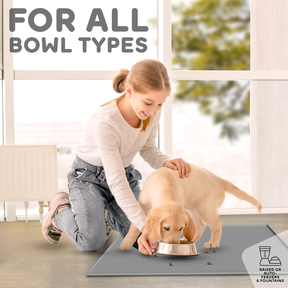 Dog Food Mat - 24x15 Raised Edges Dogs Mat for Food and Water Prevent Spill, Waterproof Cat Food