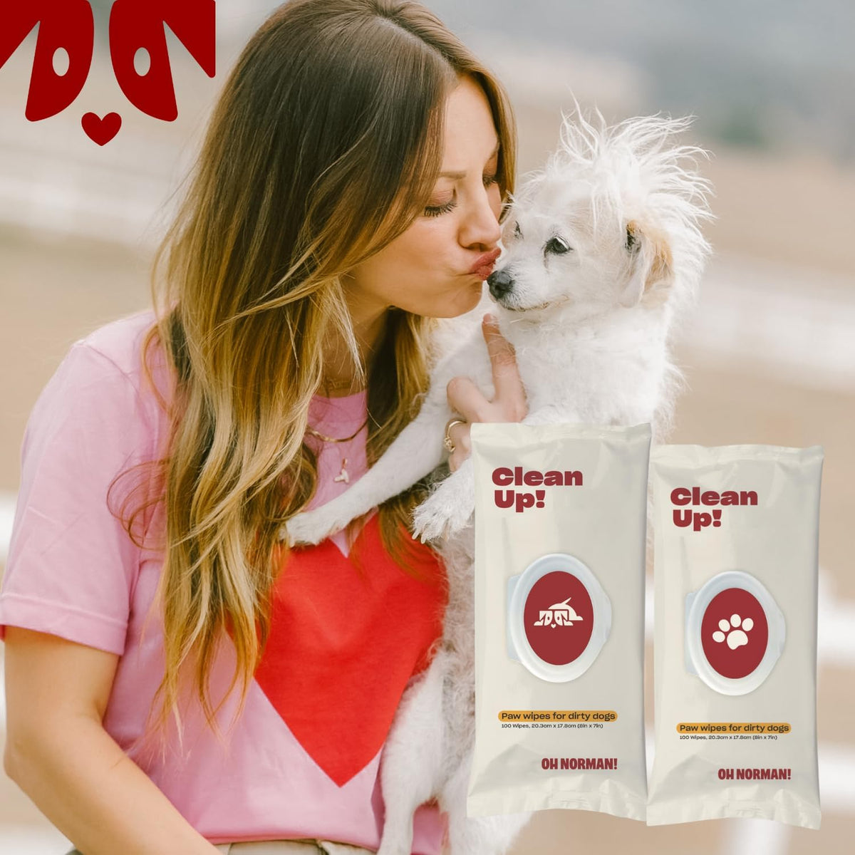 OH NORMAN! Clean Up Paw Wipes for Dogs (8x7) by Kaley Cuoco, Gentle Pet Grooming Wipes, Plant-Based