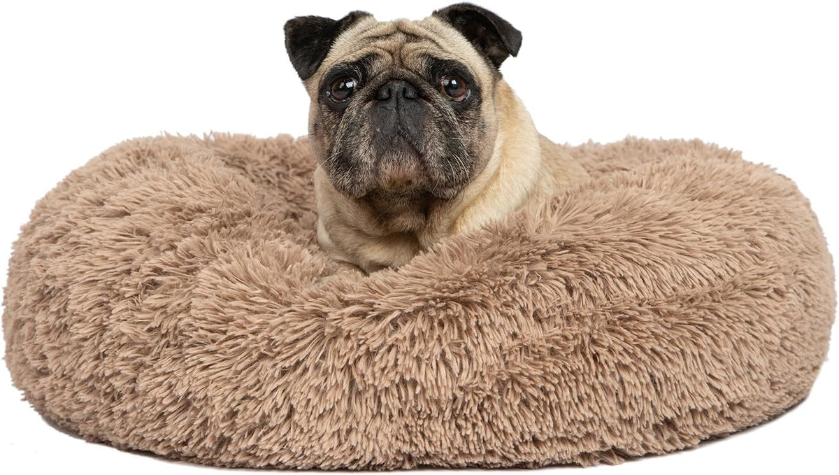 Best Pet Supplies Round Donut Dog Bed with Plush Faux Fur Fabric, Calming, Anti-Anxiety Cushion for