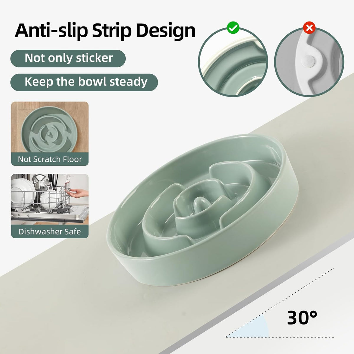 7.3inch Ceramic Slow Feeder Dog Bowl for Medium and Large Breed, Puzzle Dog Food Dish