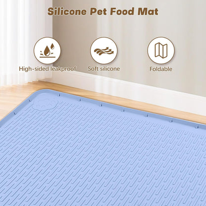 Cat Food Mat, 40" x 28" Extra Large Silicone Pet Feeding Mat with Raised Edge Pet Placemat for Food