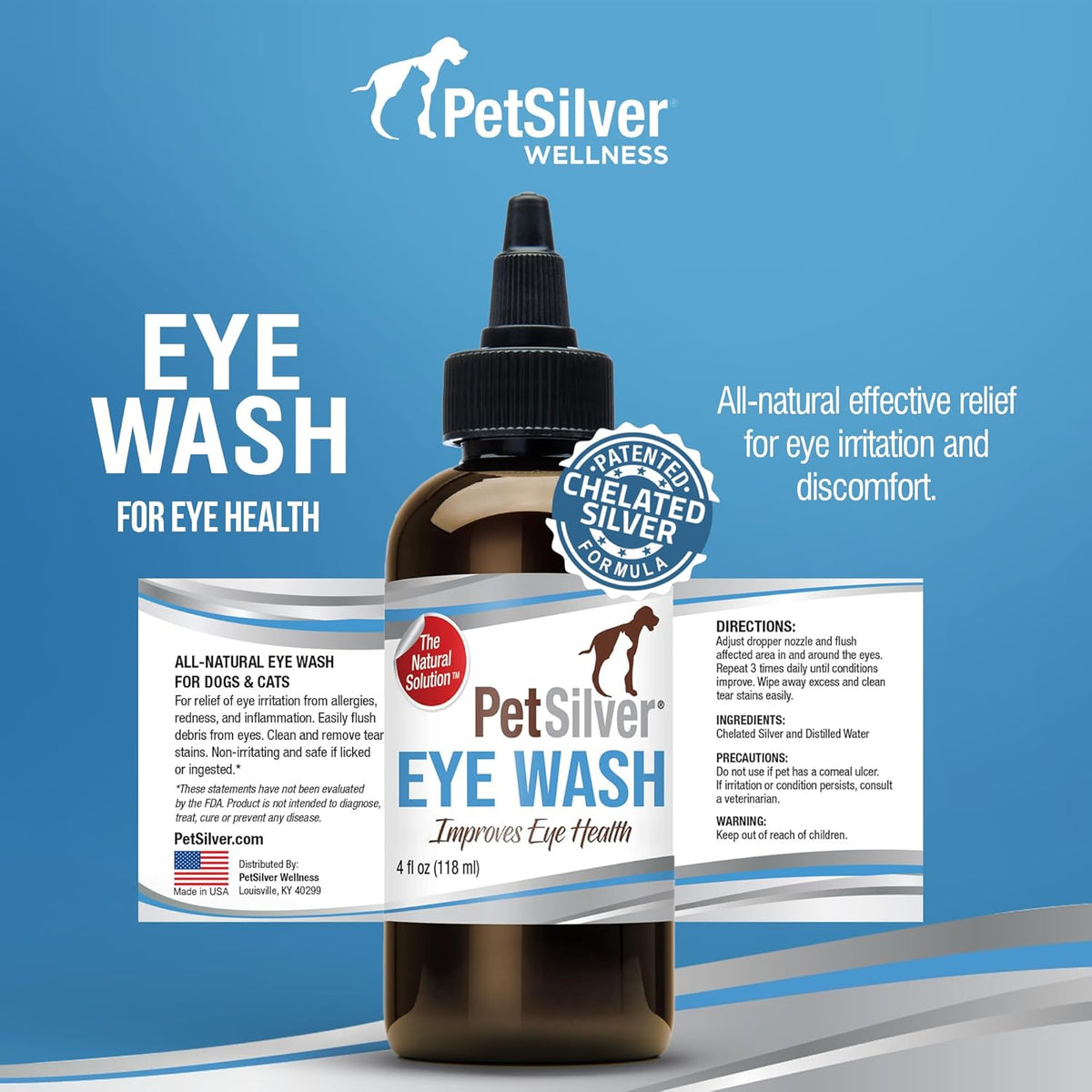 PetSilver Eye Drops for Dogs and Cats - Natural Dog Eye Wash - Relief for Inflammation & Irritation