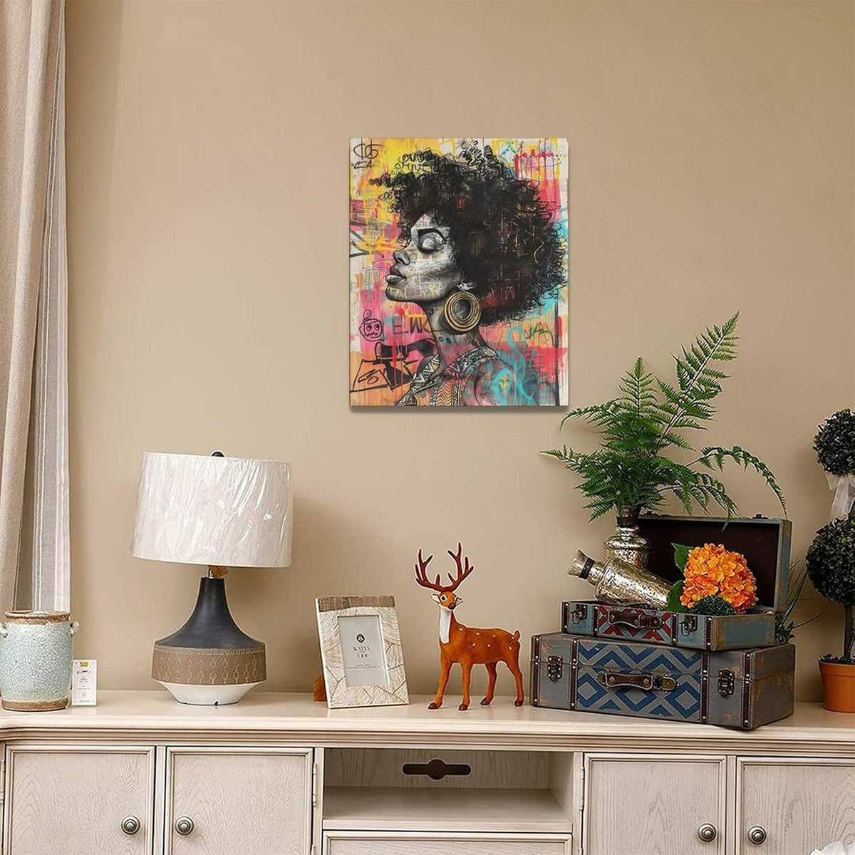 Quorin African American Wall Art Banksy Graffiti Black Woman Pictures Black Girl Wall Decor Canvas