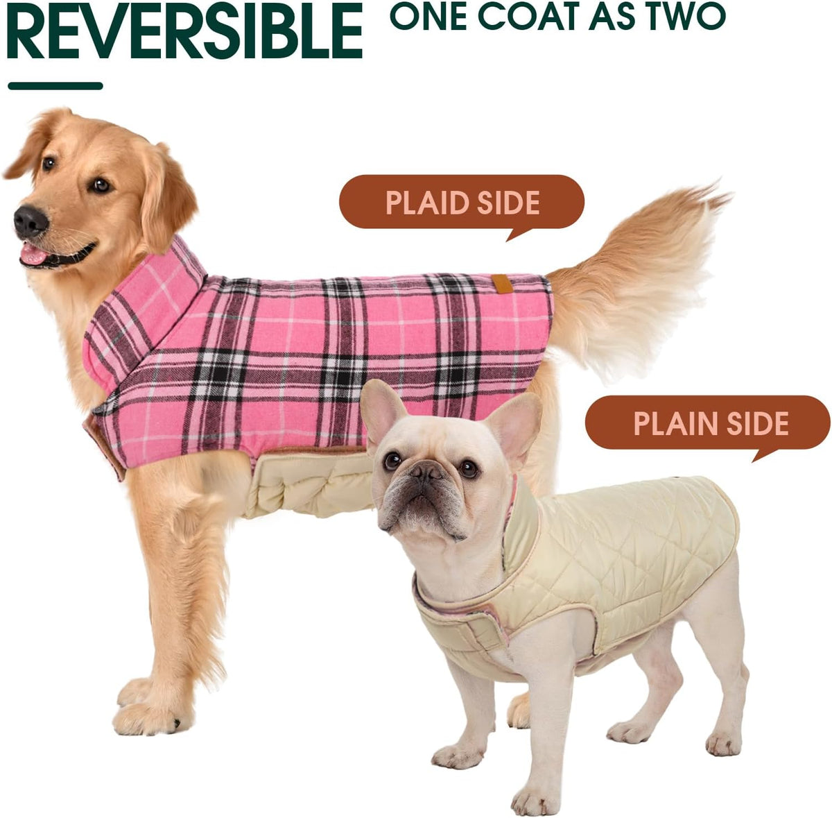 Kuoser Waterproof Dog Coat, Reversible Dog Jacket for Large Dogs, Adjustable Durable Doggie Winter