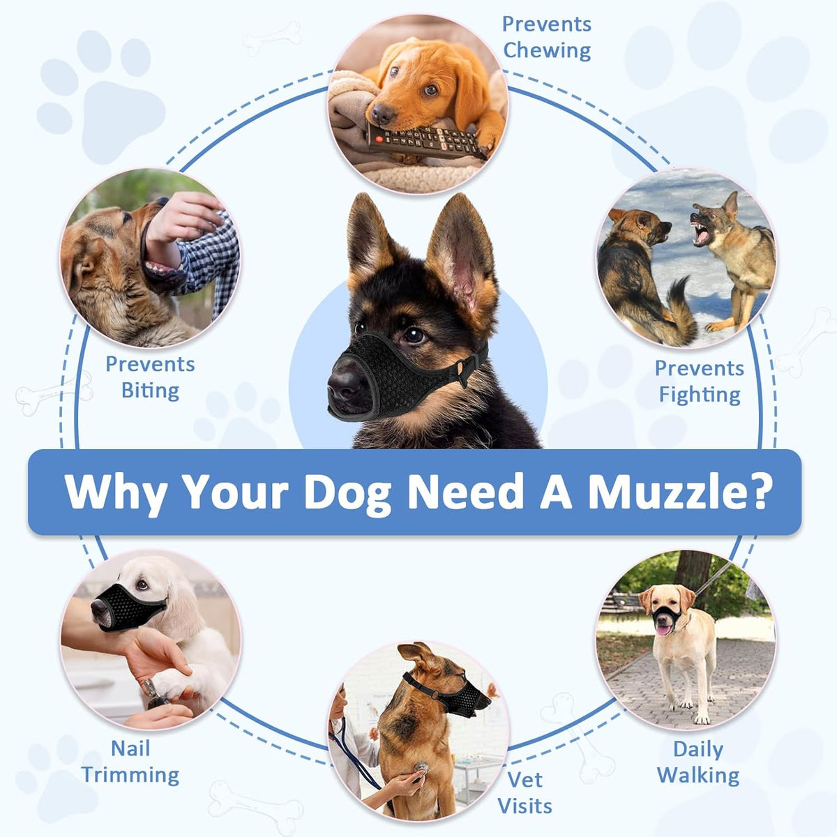 LUCKYPAW Soft Muzzle for Small Medium Sized Dogs, Dog Muzzle to Prevent Biting Chewing, Adjustable