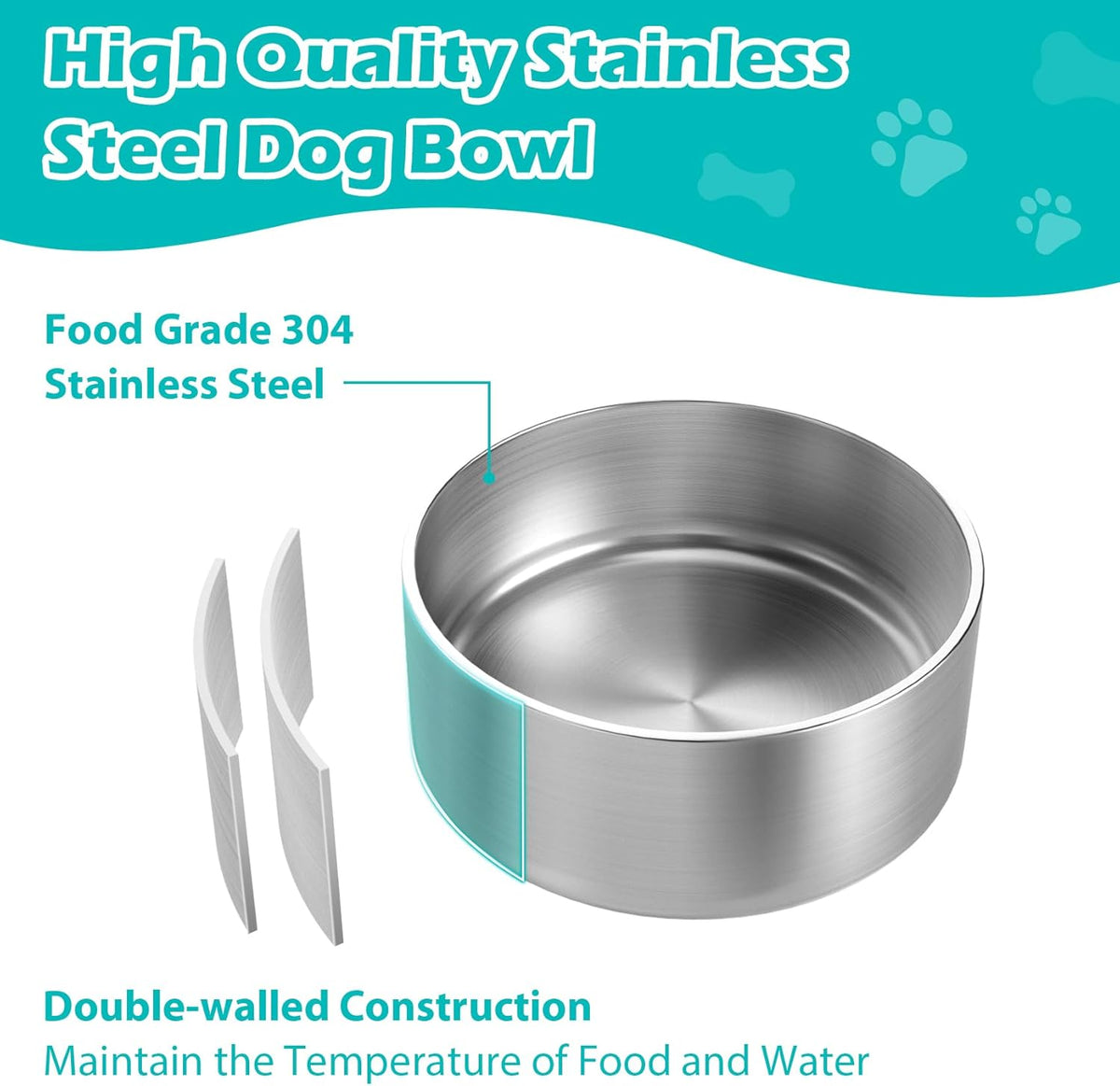 LIANLAI Stainless Steel Dog Bowls, Rust-Resistant Metal Large Dog Bowl, Double-Walled Puppy Water