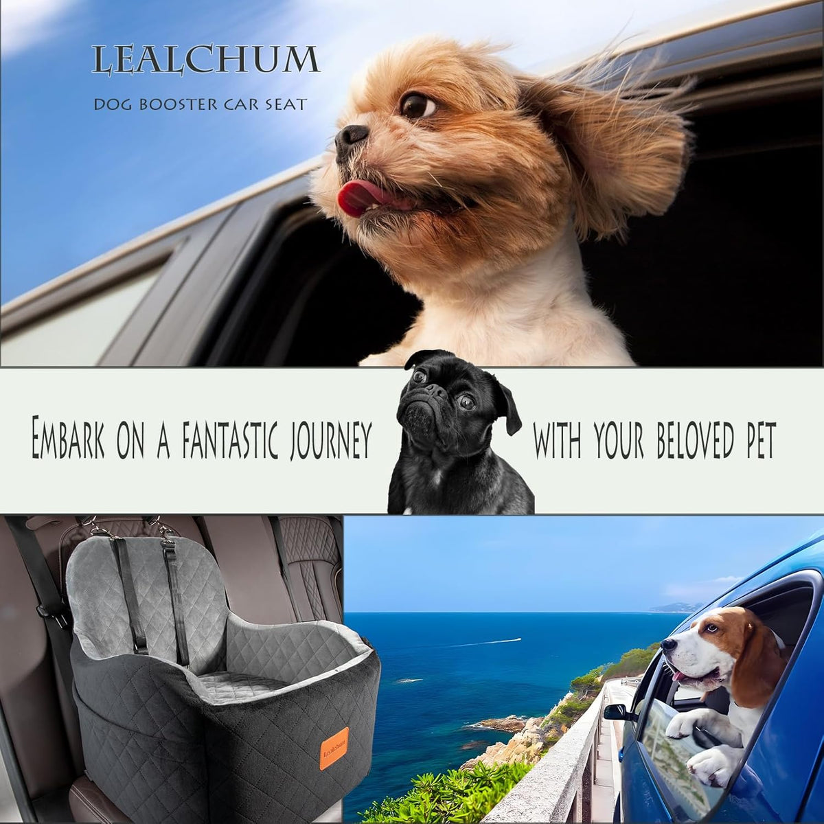Dog Booster Car Seat for S/M Dogs Up to 35lbs,Soft 6in Elevated Cushion,Fits in Front/Back