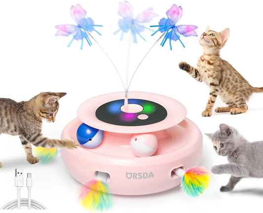 ORSDA Cat Toy, 3-in-1 Automatic Interactive Electronic Moving Ambush Feather, Fluttering Butterfly
