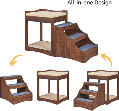 unipaws Pet Bunk Bed with Removable Step for Dogs and Cats, Multi-Level Bed Window Perch Seat