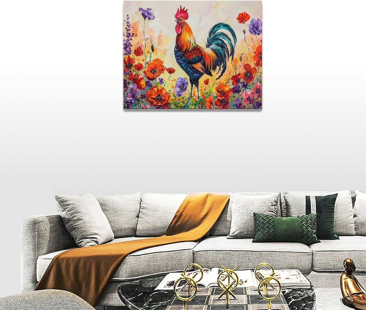 Rooster Wall Art Flower Poppy Canvas Living Room Pictures Framed Prints Colorful Floral Large Wall