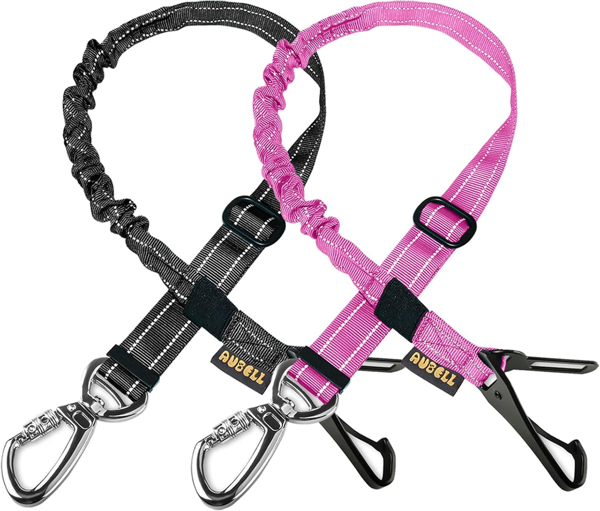 AUBELL Dog Seat Belt for Car,2 Pack Set 3-in-1 Adjustable Reflective Bungee Heavy Duty Dog Car