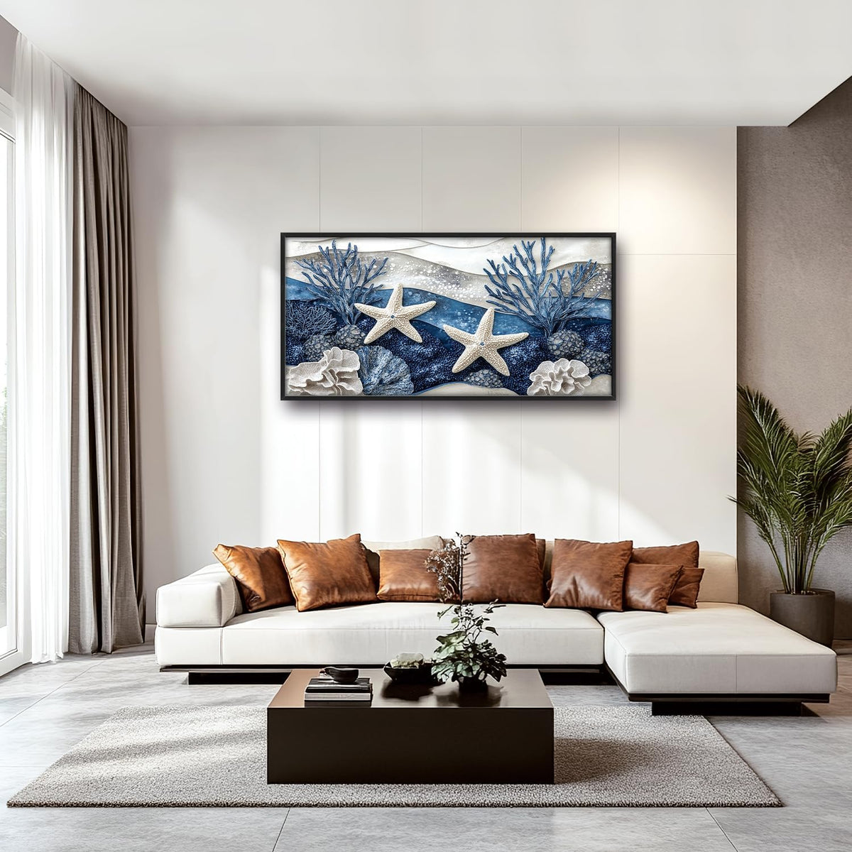 Large Starfish Nautical Wall Art for Living Room, Ocean Canvas Oversized Wall Decor, Sea Animal