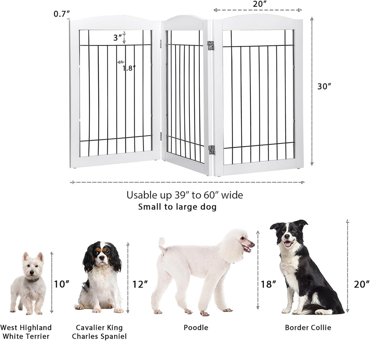 Spirich Freestanding Wire Pet Gate for Dogs, 60 inches Extra Wide, 30 inches Tall Dog Gate for The