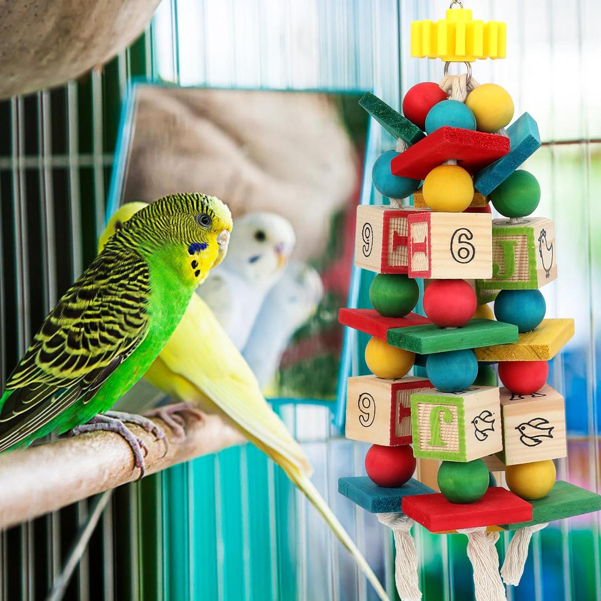 Rypet Wood Bird Chewing Toy for Cage, Wooden Birds Cage Toys for Helping Trim Beak, Parrot Toys for