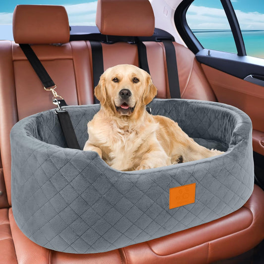 Dog Car Seat for Medium & Large Dogs up to 55 lbs, Elevated Booster Seat with Anti-Slip Base