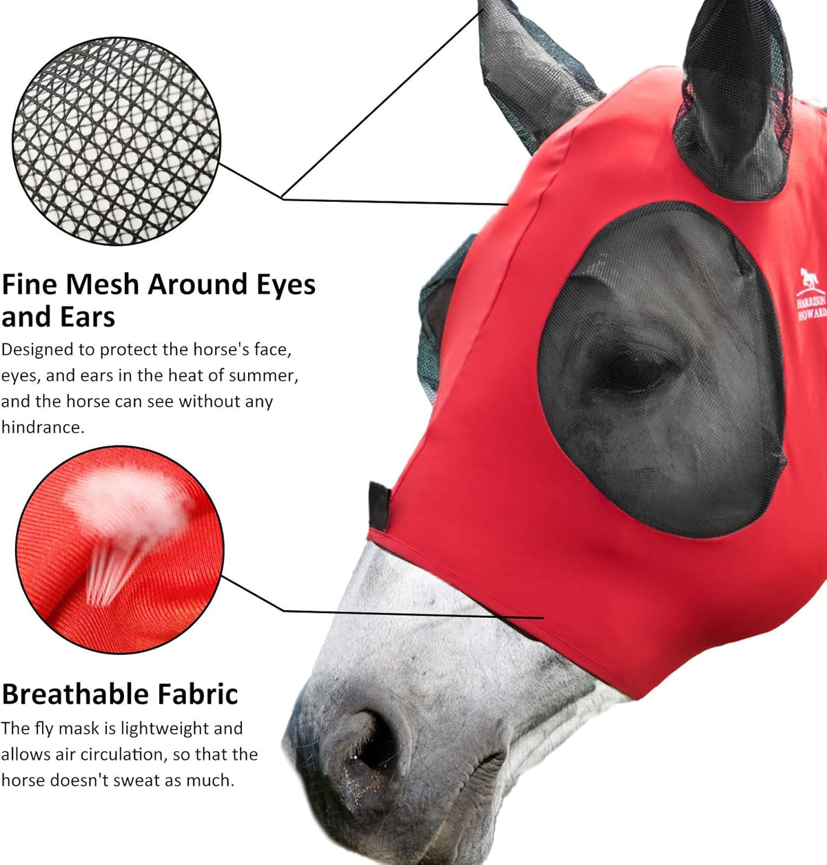 Harrison Howard Super Comfort Stretchy Fly Mask Large Eye Space with UV Protection Soft on Skin