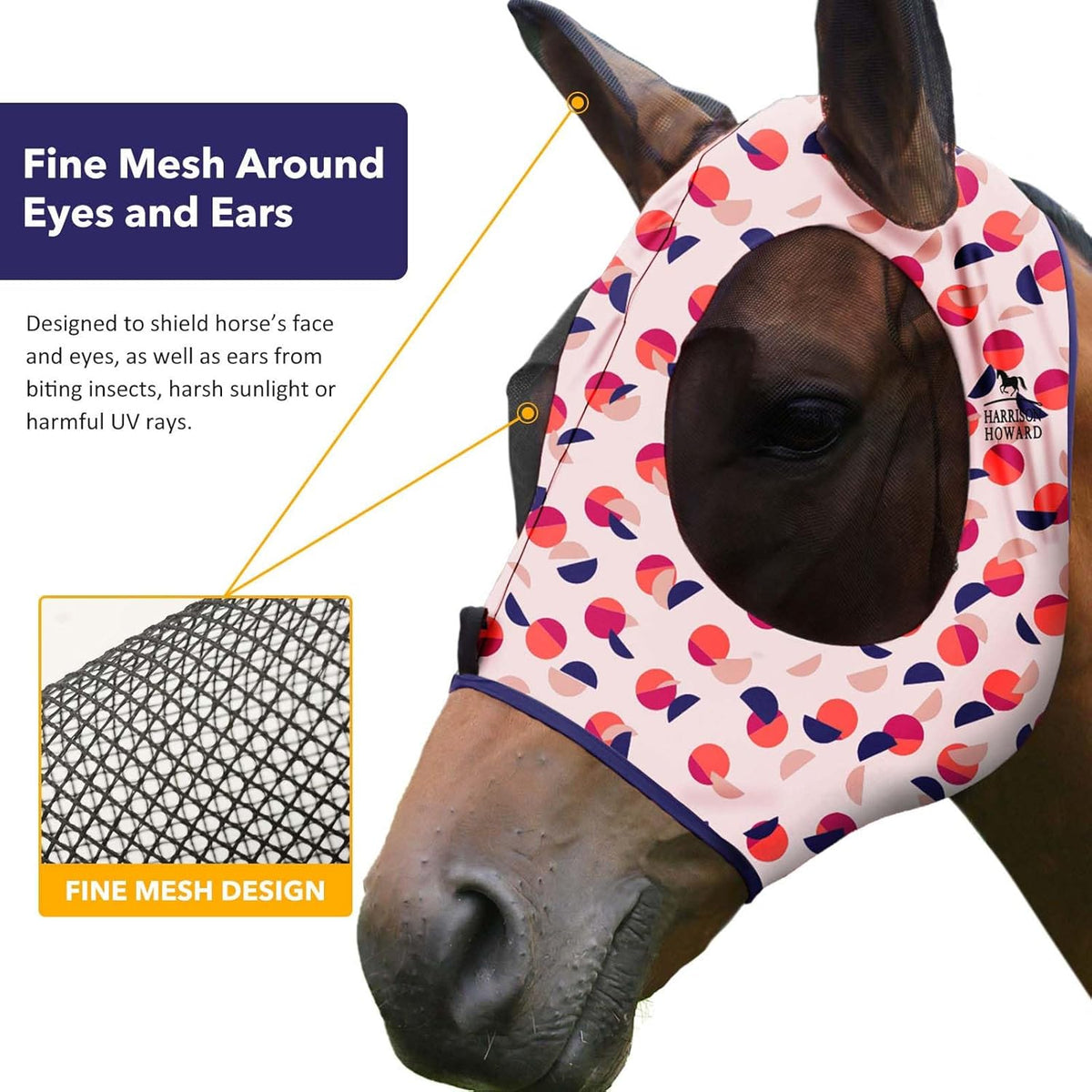 Harrison Howard Super Comfort Stretchy Fly Mask Large Eye Space with UV Protection Soft on Skin